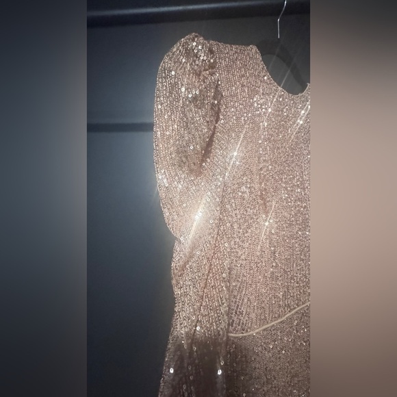 Mac Duggal High Neck Puff Sleeve Copper Evening Gown - Picture 4 of 12